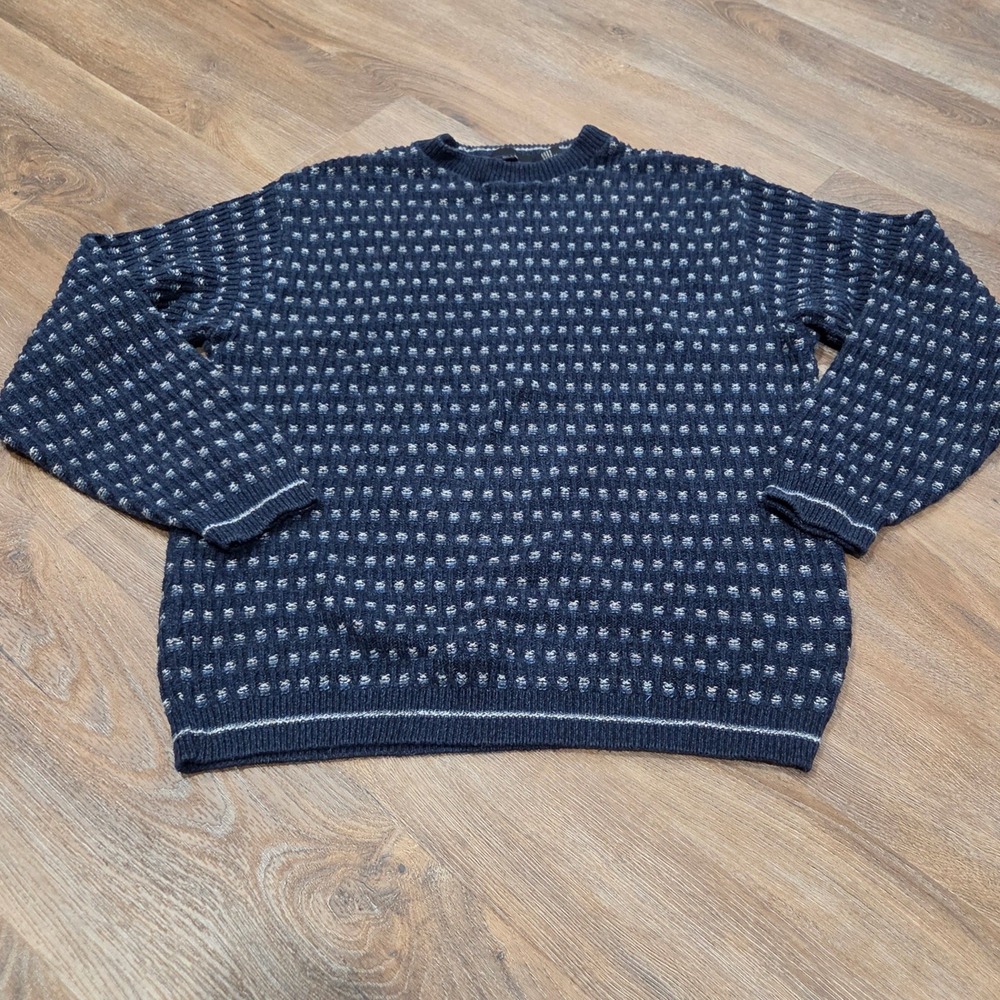 Bill Blass Mens Blue Textured Knit Crew Neck Pullover Sweater Large